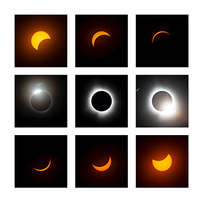 9 composite photos of varous stages of the eclipse, photographer