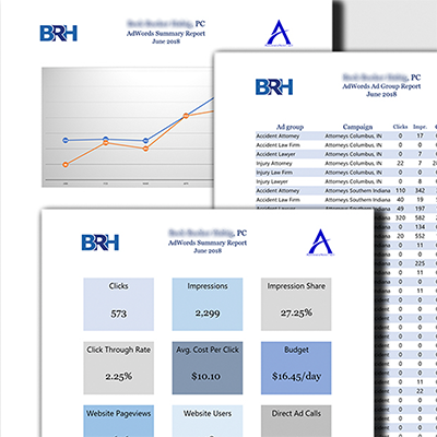 SEO expert law firm graphs using Google Analytics and Google Ads data